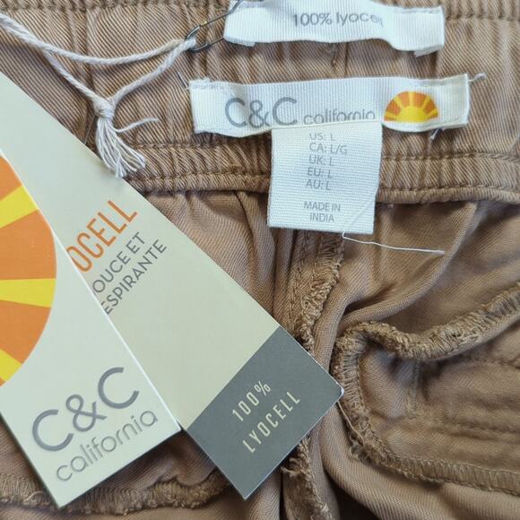 C&C California Khaki 100% Lyocell High Rise Drawstring Flowy Comfort Shorts - Picture 3 of 4